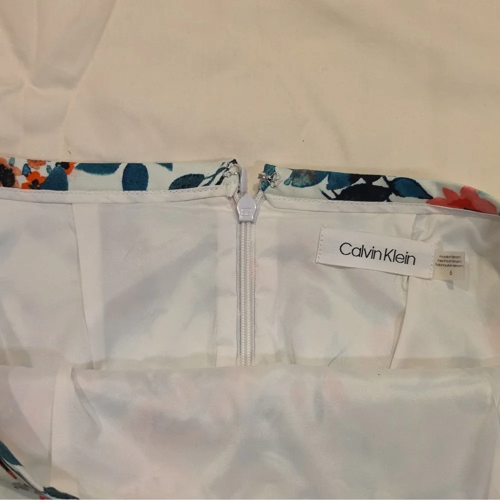 Calvin Klein Women's Floral Pencil Skirt Size 6 Knee Length Zip Multicolor #104